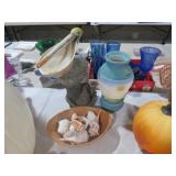 NAUTICAL DECOR-PELIGAN TRINKET, VASE SHELLS