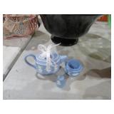 WEDGEWOOD KETTLE, THIMBLE, POWDER JAR