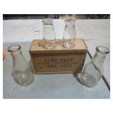 OLD MILK BOTTLES WITH WOOD BOX