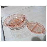 (2) PINK DEPRESSION BOWL AND DIVIDED DISH