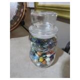 FIGURAL JAR WITH MARBLES