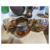 ANT COPPER LUSTER WARE, PITCHER, AND ORIENTAL CUPS