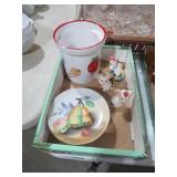 COLL OF HANDPAINTED PLATES, FIGURINES, UTENSIL CRO