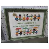 GRAY FRAMED VINTAGE NEEDLE POINT