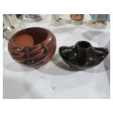 SIGNED NATIVE AMERICAN BOWL AND CERAMIC PIECE