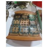 GLASS CONDIMENT SET WITH WOOD TRAY