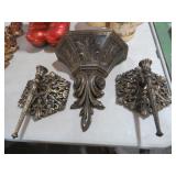 ANTIQUE GOLD WALL SCONCES & WALL BASKET