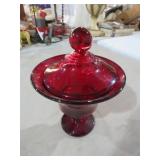 VIKING GLASS RUBY RED COMPOTE DISH WITH LID