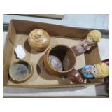 COLLECTION OF FIGURINES, POTTERY, AND WOOD PIECES
