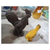 CAST IRON ROOSTER AND YELLOW BIRD