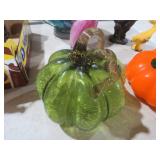 GREEN CRACKLE GLASS PUMPKIN