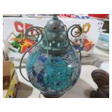 BLUE MOSAIC CRACKLE GLASS LANTERN