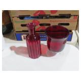 RUBY RED VASE & PINK AMYTHEST  BOTTLE
