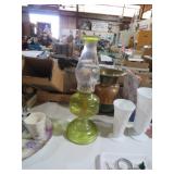 URANIUM GLASS OIL LAMP WITH CLEAR STACK