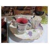 SERVING PLATE, 2 MUGS, DOVE FIGURINE