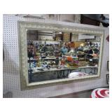 LARGE ORNATE FRAMED BEVELED WALL MIRROR