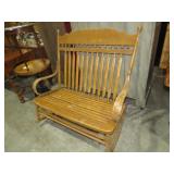 ANTIQUE OAK LOVESEAT ROCKER