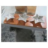 WOOD BASE TRAY W./ METAL STAR VOTIVE HOLDERS