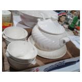 WHITE SOUP TUREEN W/ LADLE & BOWLS
