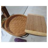 WOVEN SERVING TRAY AND WOOD CUTTING BOARD