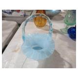 FENTON BLUE OVERLAY GLASS BASKET