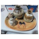 COLL OF VTG POTTERY VASES AND SERVING TRAY