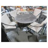 WROUGHT IRON TBL W/ CONCRETE TOP W/(4) PADDED SEAT