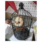 METAL SPIDER THEMED BIRDCAGE WITH OWL