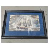 FRAMED OLD SAIL BOAT WATER COLOR