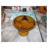 INDIANA GLASS BEADED AMBER CANDY DISH