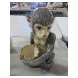 CERAMIC GRAY MONKEY WITH A BOWL FIGURE