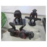 3 CAST IRON MONKEY FIGURES