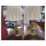 PAIR SOLID BRASS TABLE LAMPS W/ SHADES