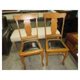 (2) ANTIQUE T-BACK OAK CHAIRS W/ LEATHER SEATS