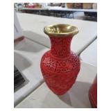 UNIQUE CARVED ORIENTAL VASE WITH BRASS LID