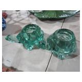 PAIR OF GREEN GLASS CANDLE VOTIVES