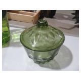 GREEN ANCHOR HOCKING CANDY DISH WITH LID