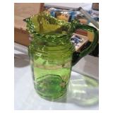 VINTAGE GREEN GLASS PITCHER