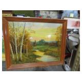FRAMED LANDSCAPE OIL PAINTING WITH RIVER