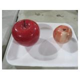 SET OF TWO AGATE AND ALABASTER APPLES