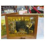 FRAMED OIL PAINTING OF OLD MAN BY FIREPLACE