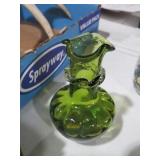 VINTAGE GREEN AND CLEAR GLASS VASE