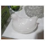 MILK GLASS HEN ON NEST