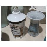 2 NICE CERAMIC CANISTER AND VASE