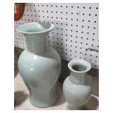 (2) TEAL GREEN CERAMIC VASES