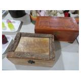 SET OF TWO FOLK ART WOODEN STORAGE BOXES
