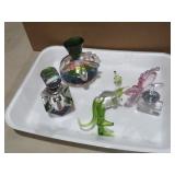 COLLECTION OF GLASS PERFUME BOTTLES AND FIGURES