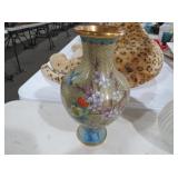 CLOISONNE FLORAL VASE WITH BIRD DESIGN
