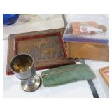 COLLECTION OF BRASS SERVING TRAY, DOLL, AND MISC
