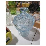 ICE BLUE GLASS CANDY DISH WITH LID